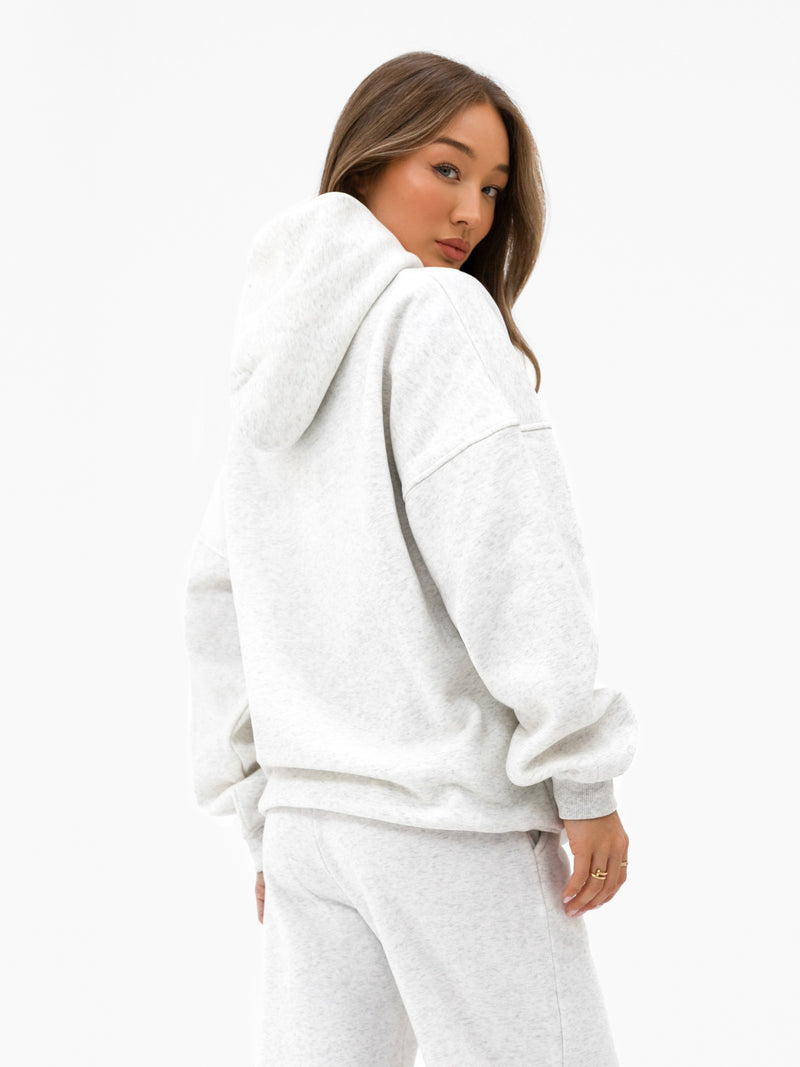 Varsity Oversized Hoodie - Marl White & Chilli Red