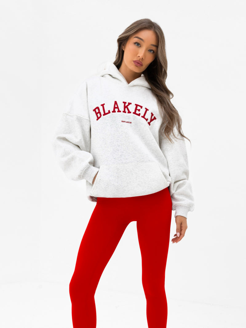 Varsity Oversized Hoodie - Marl White & Chilli Red