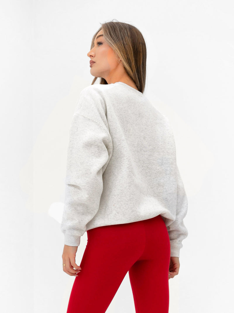 Varsity Oversized Jumper - Marl White & Chilli Red