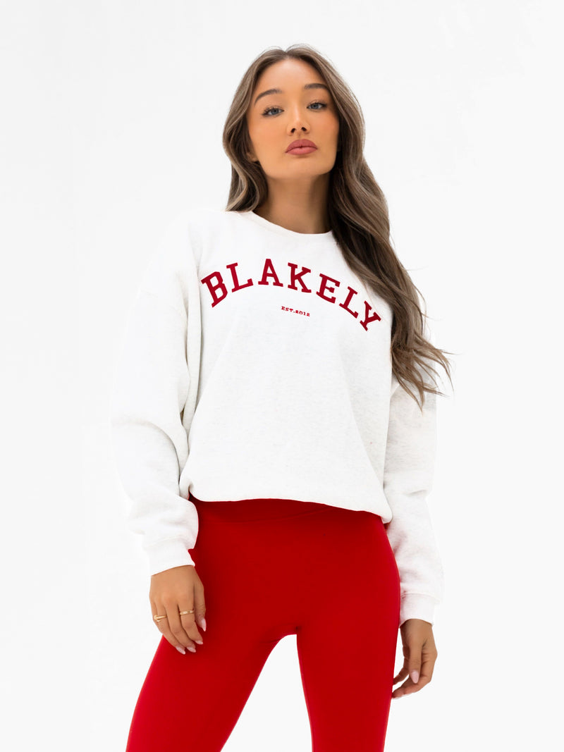 Varsity Oversized Jumper - Marl White & Chilli Red