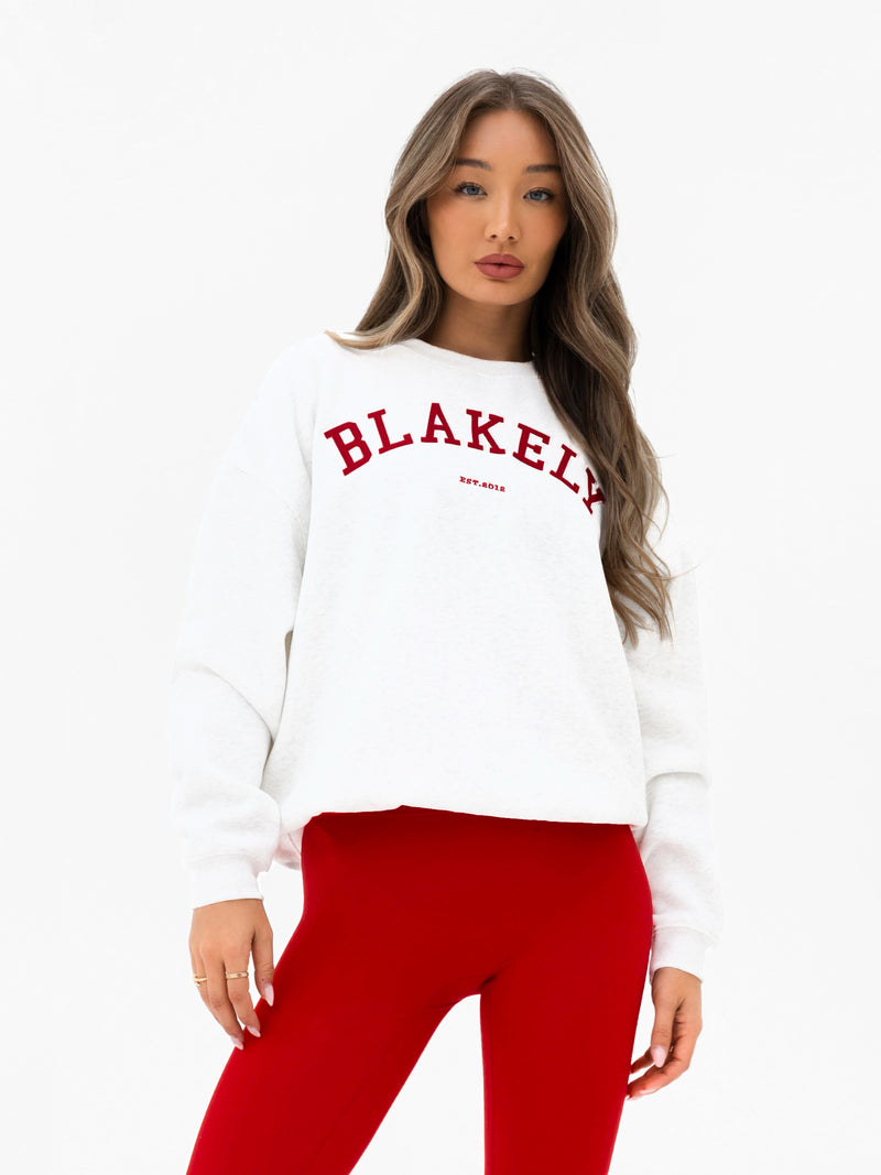 Varsity Oversized Jumper - Marl White & Chilli Red