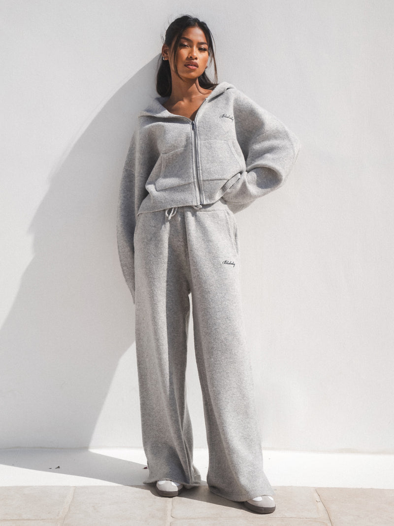 Knitted Wide Leg Sweatpants - Marl Grey