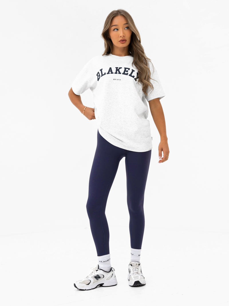 Varsity Oversized T-Shirt - Marl White & True Navy