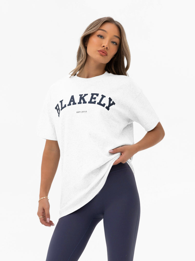 Varsity Oversized T-Shirt - Marl White & True Navy