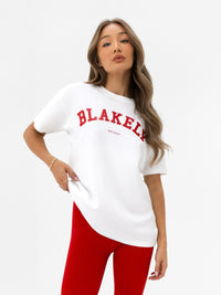Varsity Oversized T-Shirt - White & Chilli Red