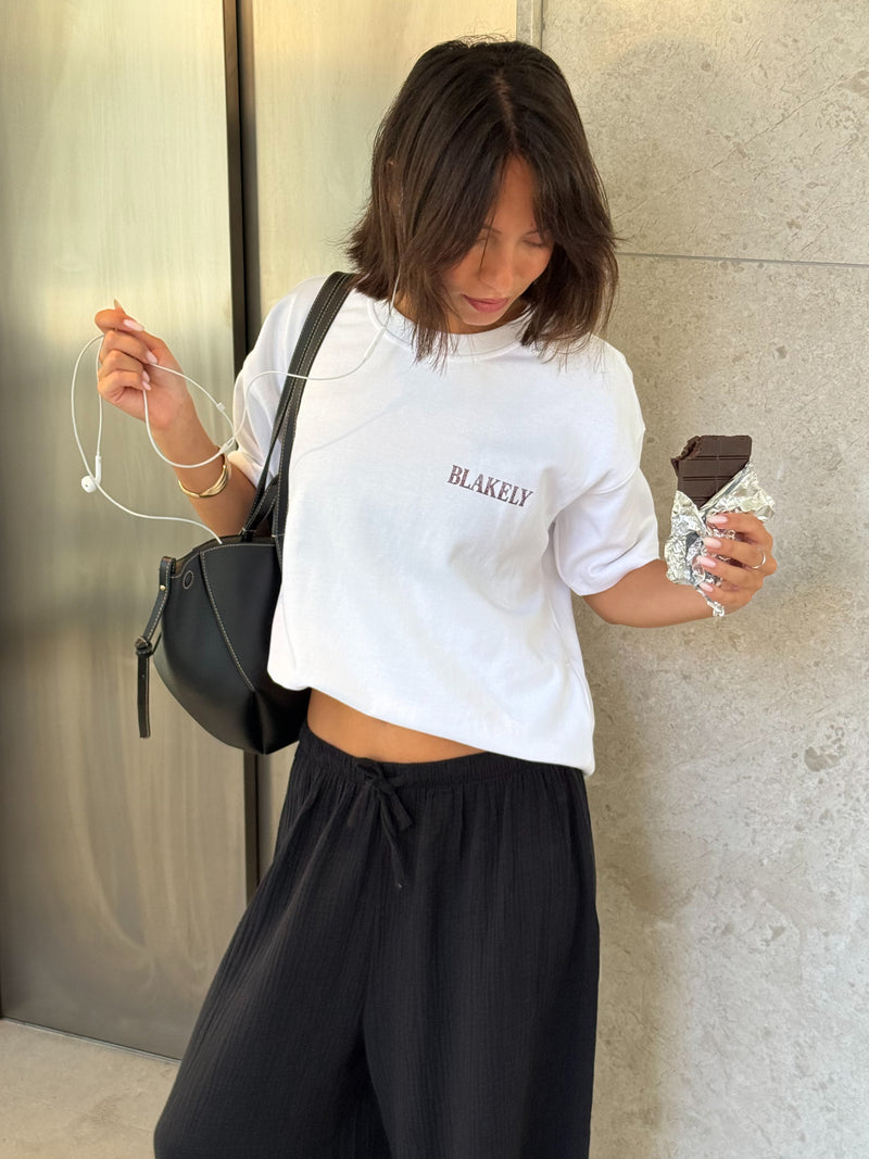 Cece Chocolate Print Oversized T-Shirt - White & Brown