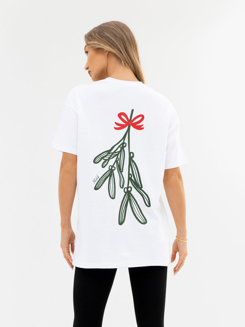Mistletoe Print Oversized T-Shirt - White