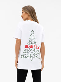 Christmas Print Oversized T-Shirt - White
