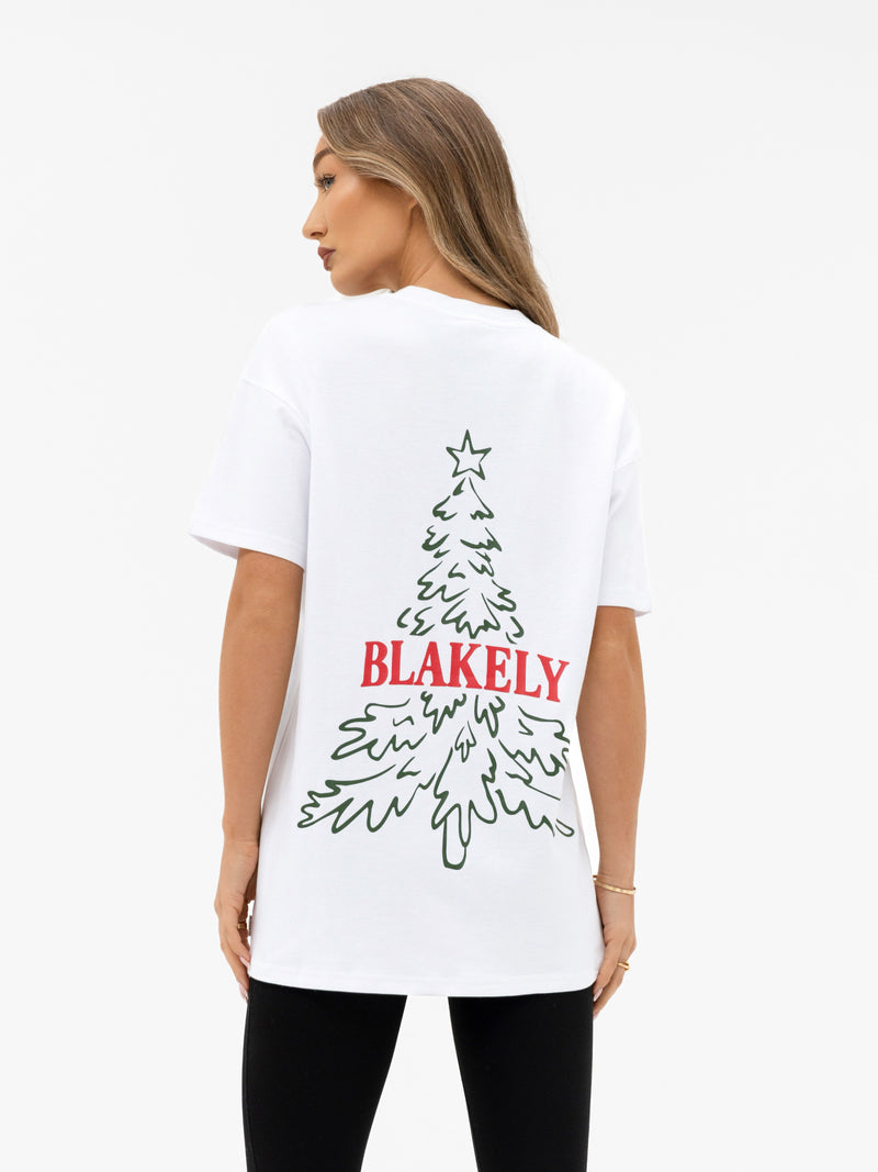 Christmas Print Oversized T-Shirt - White