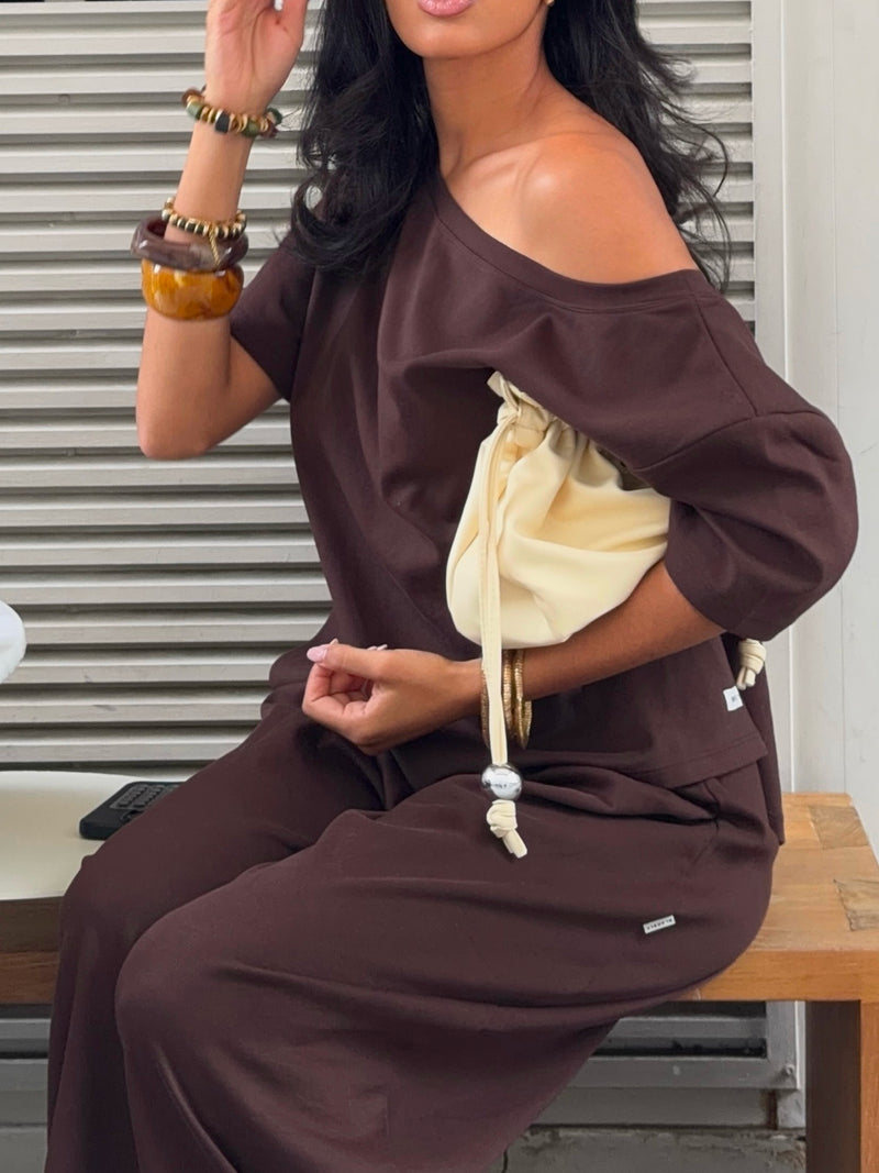 Cleo Off The Shoulder Top - Brown