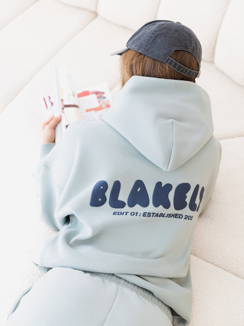 Cloud Print Oversized Hoodie - Mineral Blue