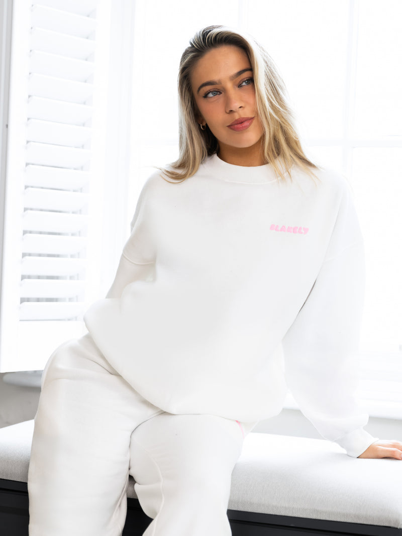 Cloud Print Oversized Jumper - Flat White & Powder Pink