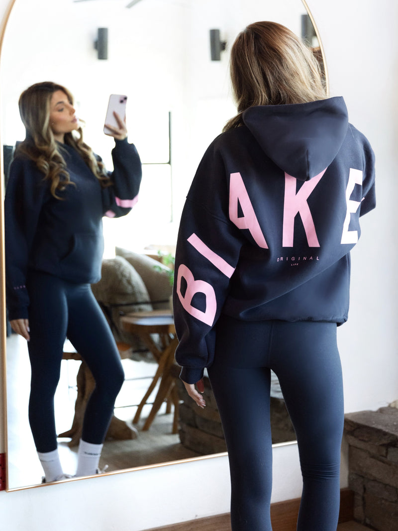 Isabel Oversized Hoodie - True Navy & Powder Pink