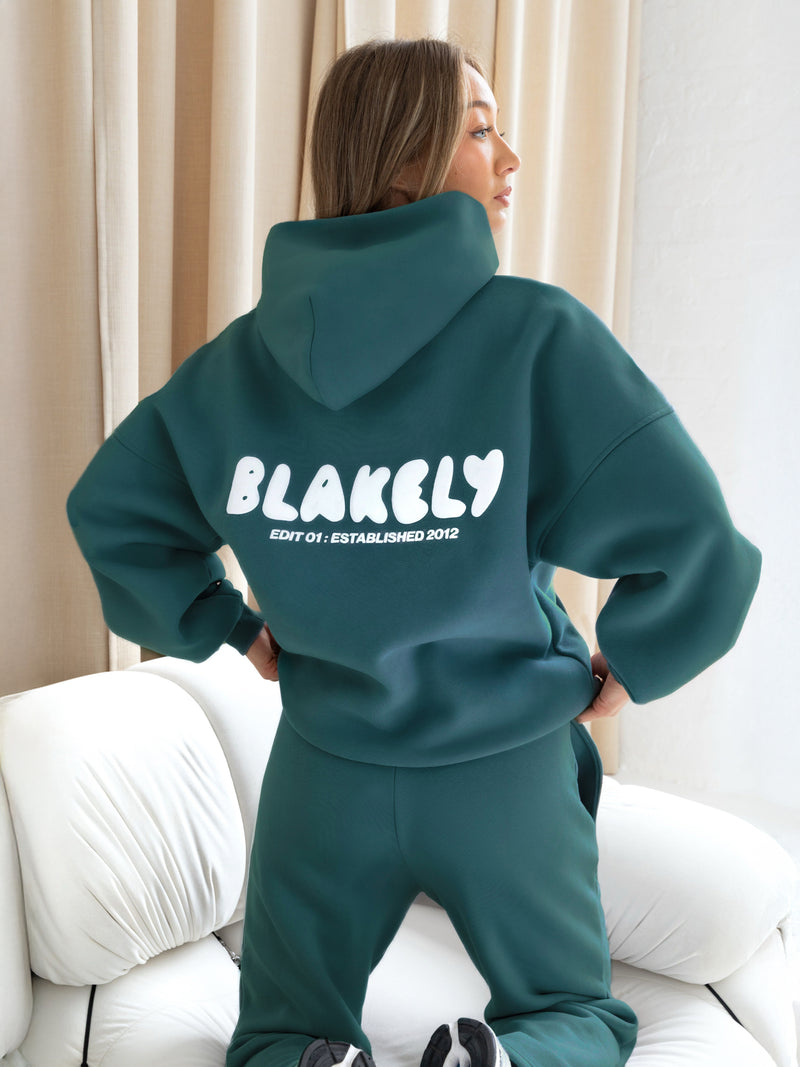 Cloud Print Oversized Hoodie - Teal Green