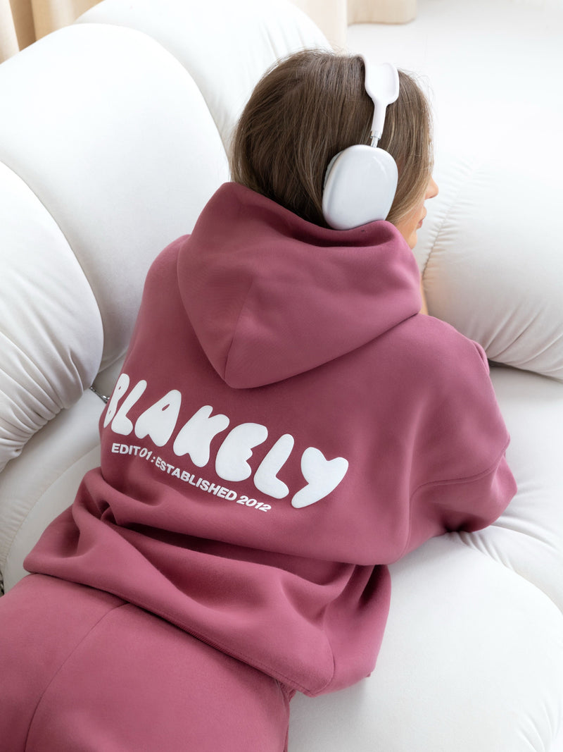 Cloud Print Oversized Hoodie - Dark Pink