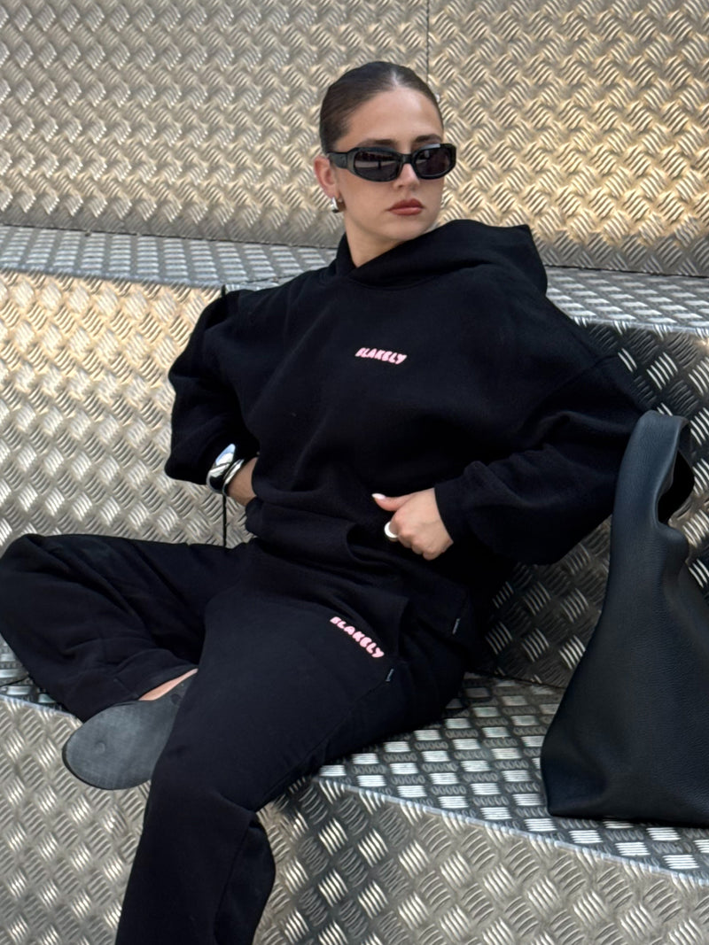 Cloud Print Oversized Hoodie - Black