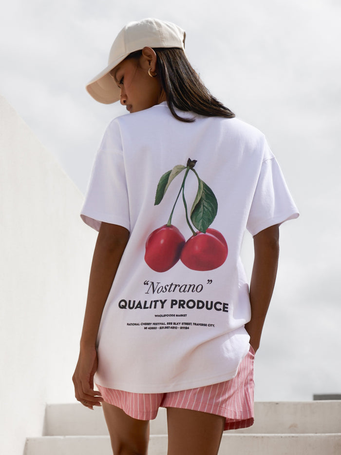 Callie Cherry Oversized T-Shirt - White