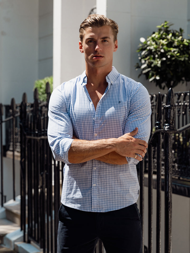 Conrad Long Sleeve Checked Shirt - White & Blue