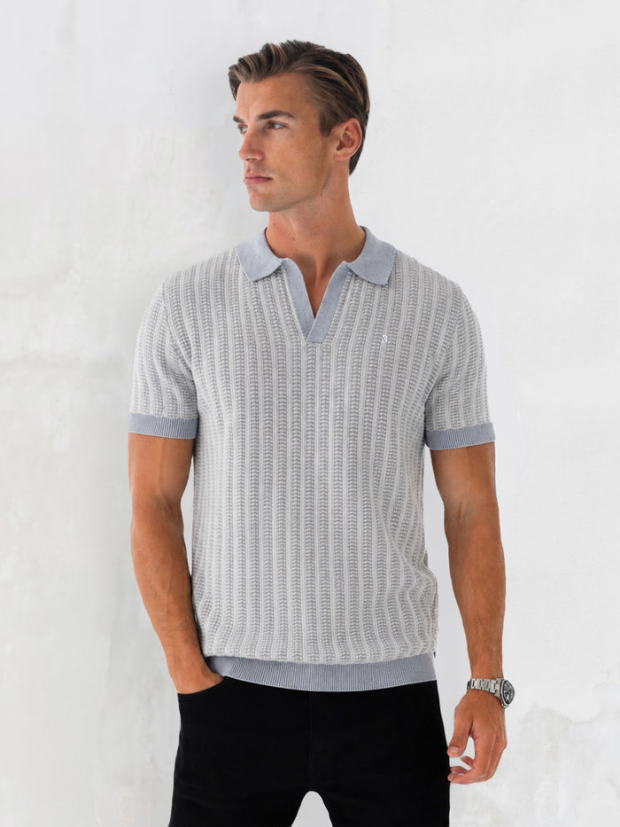 Conrad Knitted Stripe Polo Shirt - Grey
