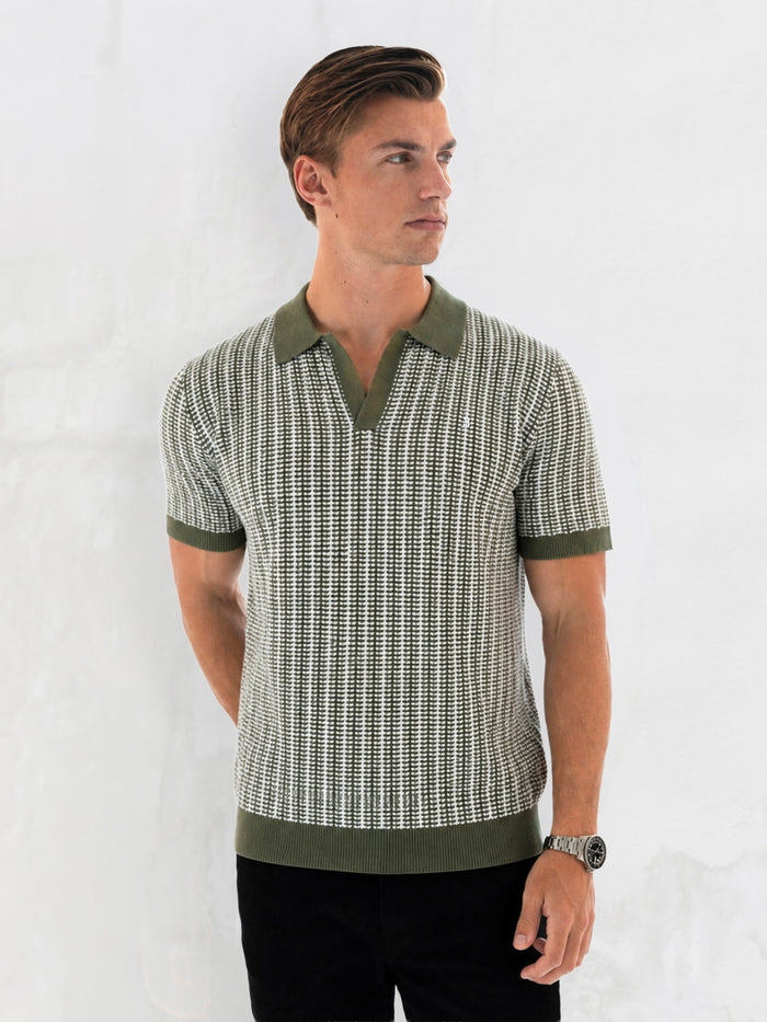 Conrad Knitted Stripe Polo Shirt - Green