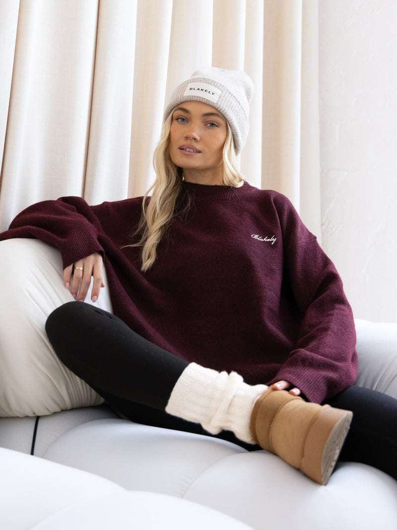 Oversized Knitted Jumper - Dark Cherry