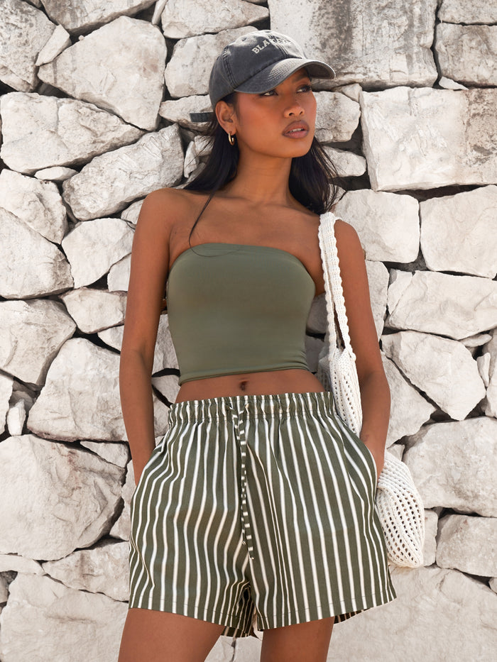 Kiara Stripe Shorts - Khaki Green