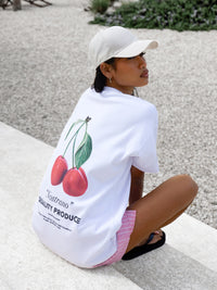 Callie Cherry Oversized T-Shirt - White