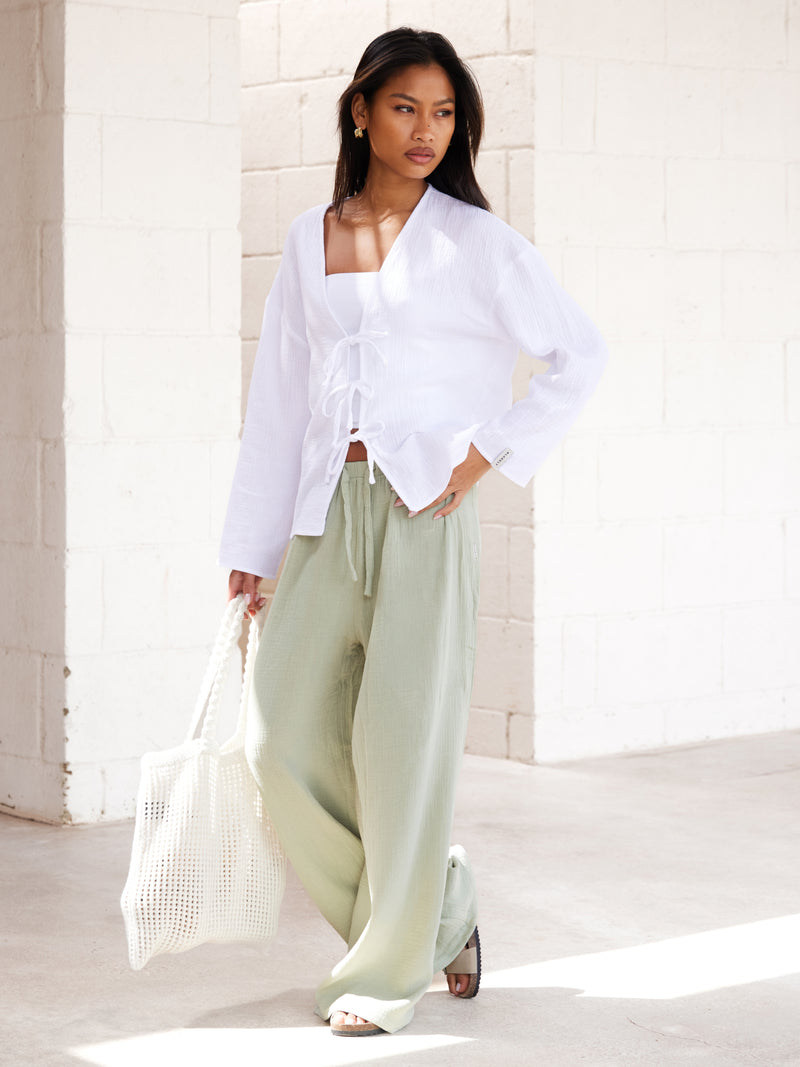 Mila Wide Leg Trousers - Soft Sage