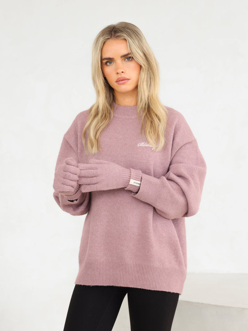 Label Knitted Gloves - Dusty Pink