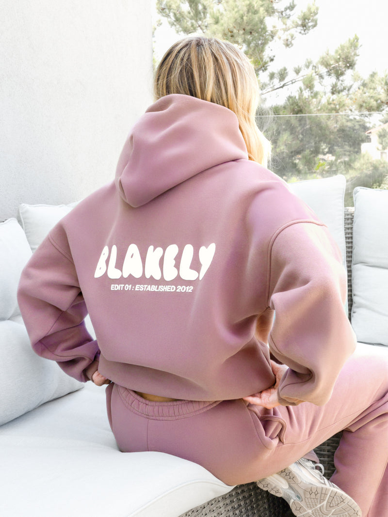 Cloud Print Oversized Hoodie - Dusty Pink