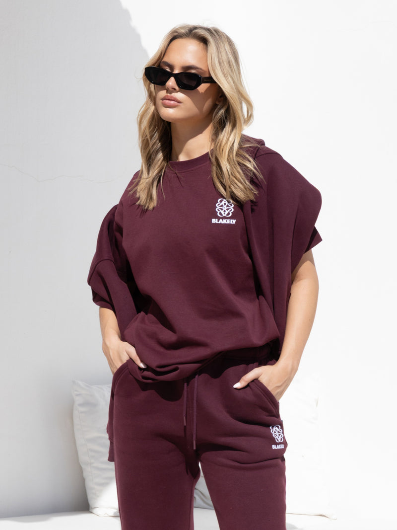 Iris Wide Leg Sweatpants - Deep Burgundy