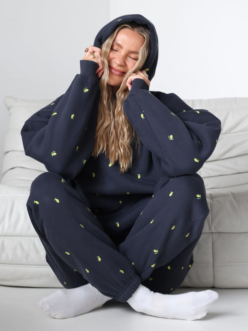 Rhea Lemon Print Cuffed Sweatpants - True Navy
