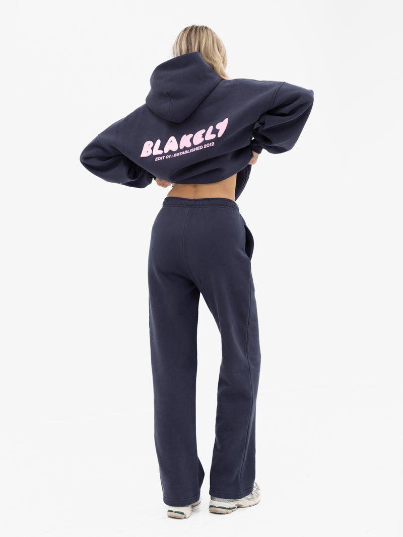 Cloud Print Oversized Hoodie - True Navy & Powder Pink