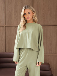 Ayla Batwing Cotton Top - Warm Green