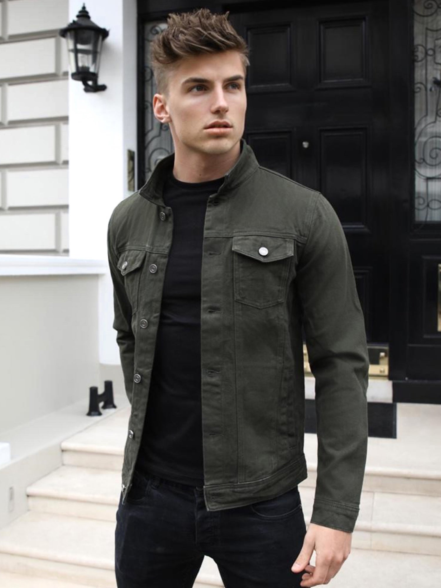 Dark Green Colour Mens Olive Green Jean Jacket Mens Denim Jeans