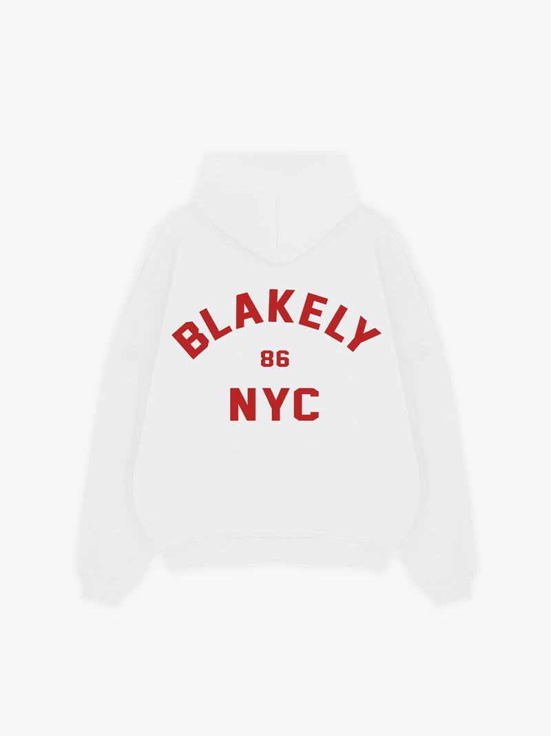 NYC Relaxed Hoodie - White & Red