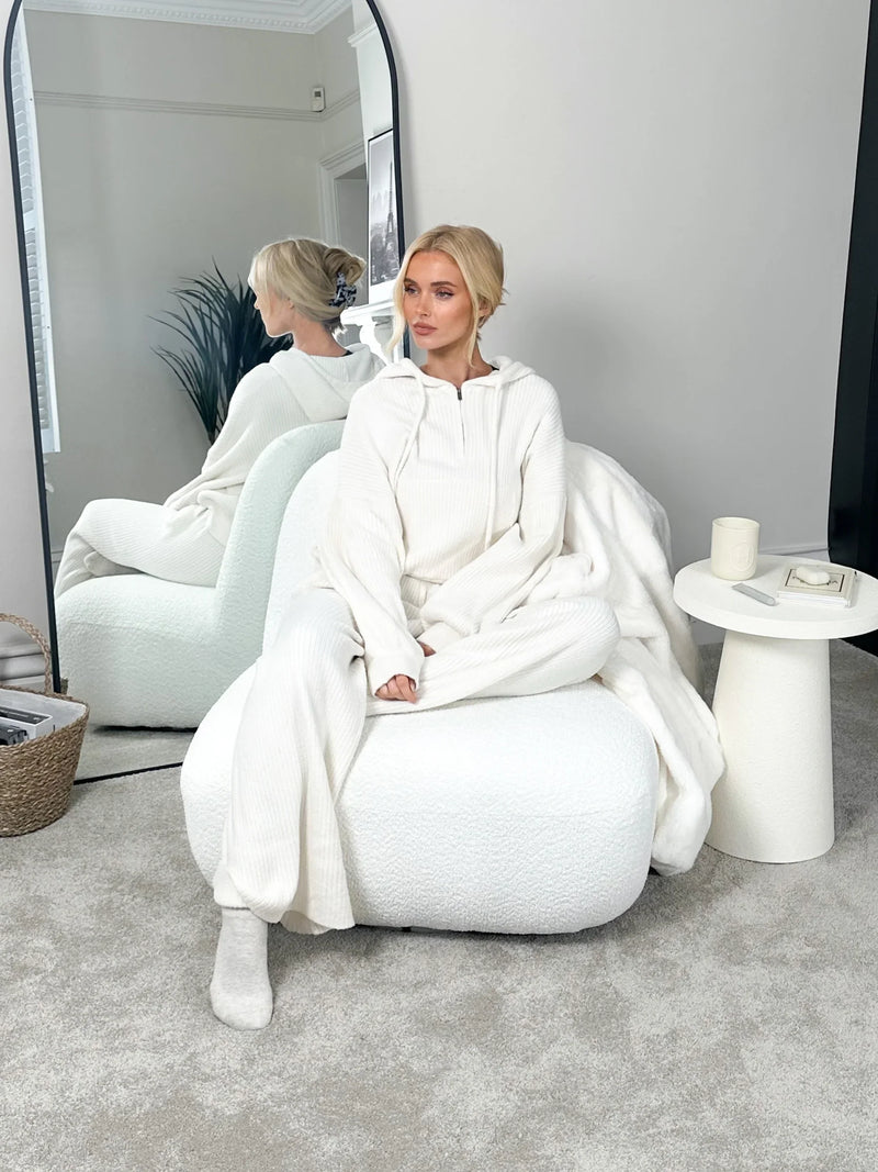 Zoey Ribbed Wide Leg Trousers - Off White