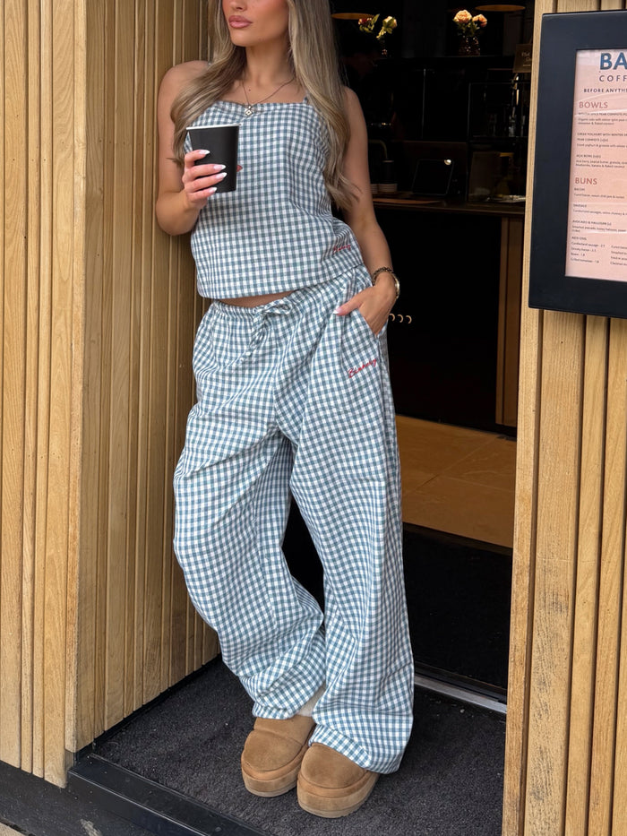 Lottie Gingham Trousers - Light Teal