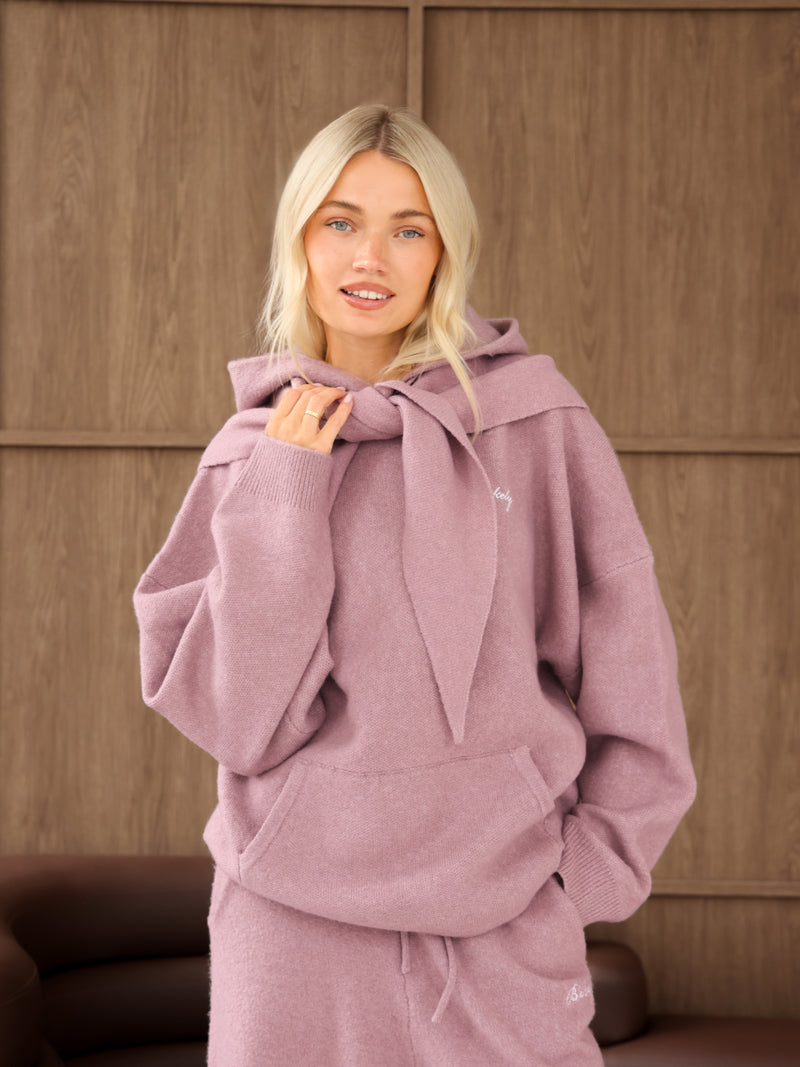 Oversized Knitted Hoodie - Dusty Pink