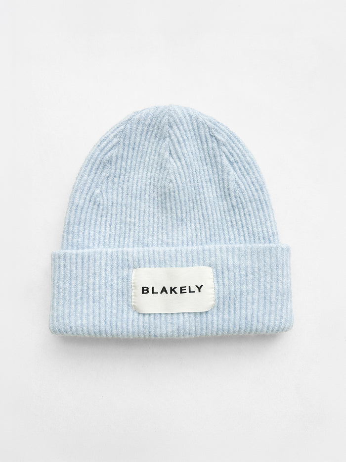 Label Knitted Beanie - Baby Blue