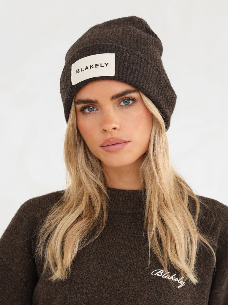 Label Knitted Beanie - Chocolate Brown