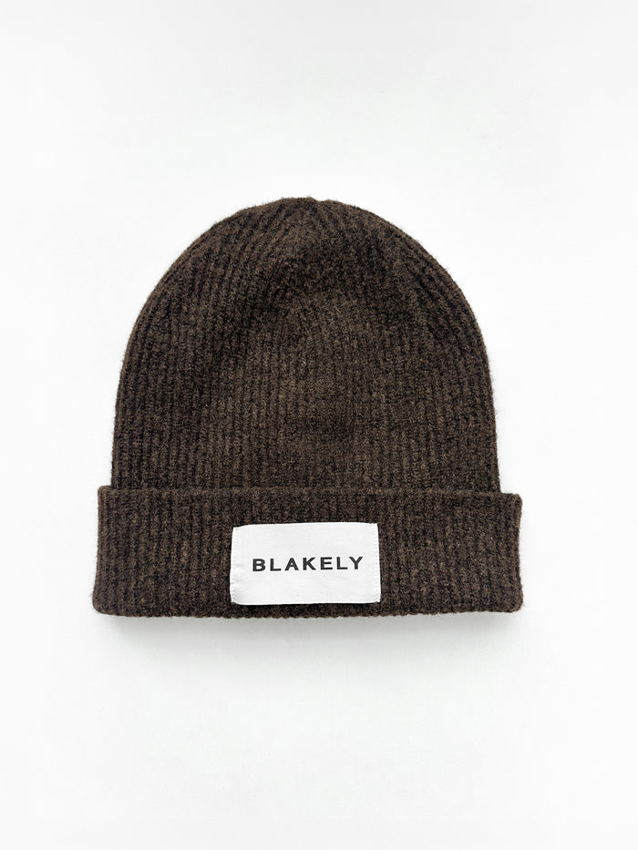 Label Knitted Beanie - Chocolate Brown