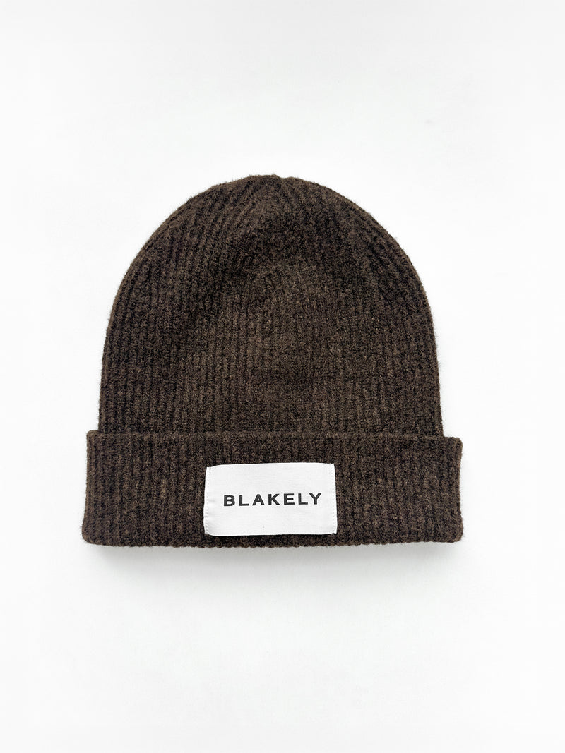 Label Knitted Beanie - Chocolate Brown