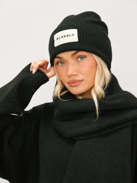 Label Knitted Beanie - Dark Green