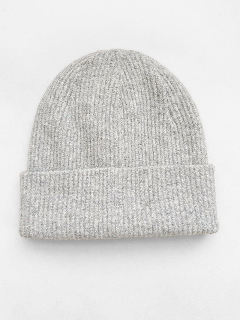 Label Knitted Beanie - Marl Grey