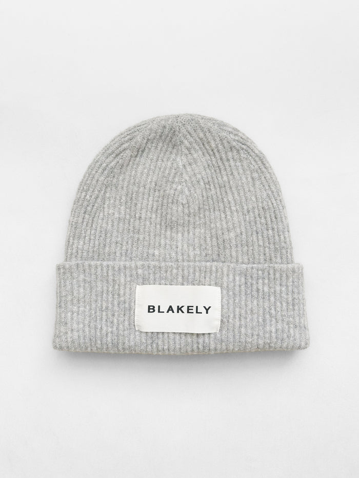 Label Knitted Beanie - Marl Grey