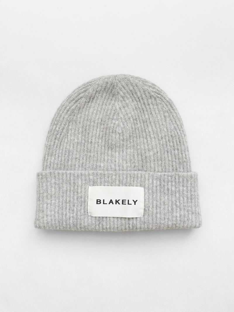 Label Knitted Beanie - Marl Grey