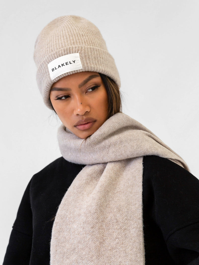 Label Knit Beanie - Toasted Taupe