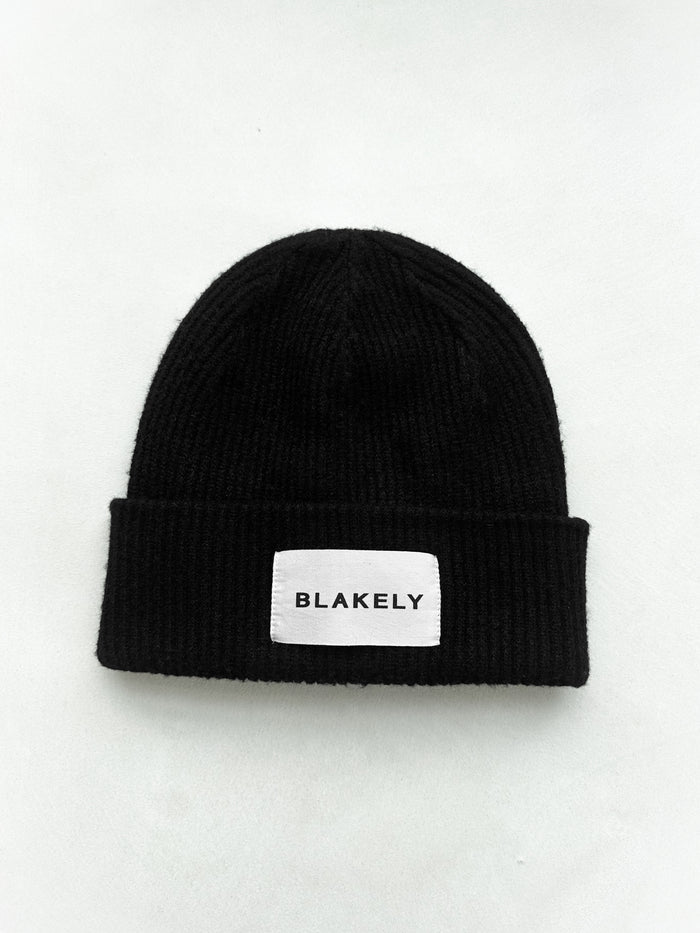 Label Knitted Beanie - Black