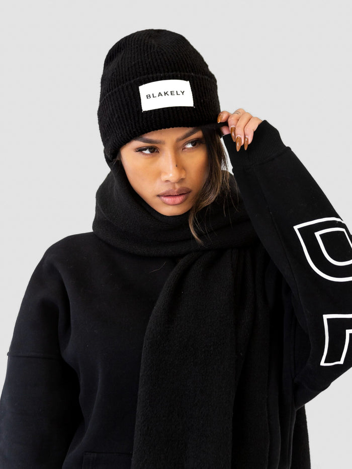 Label Knit Beanie - Black